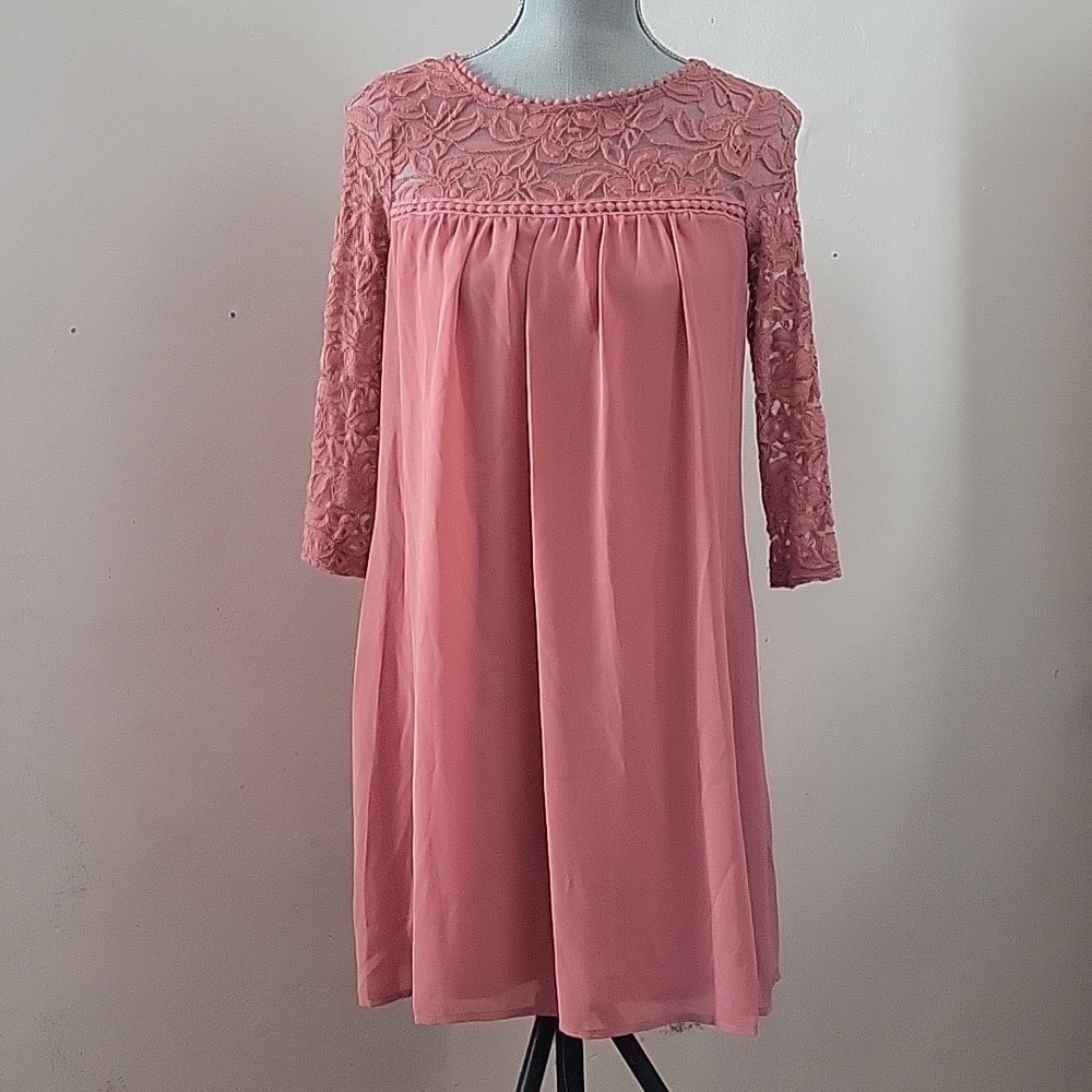 As U Wish Orange Lace Elbow Sleeve Dress, Size: Small